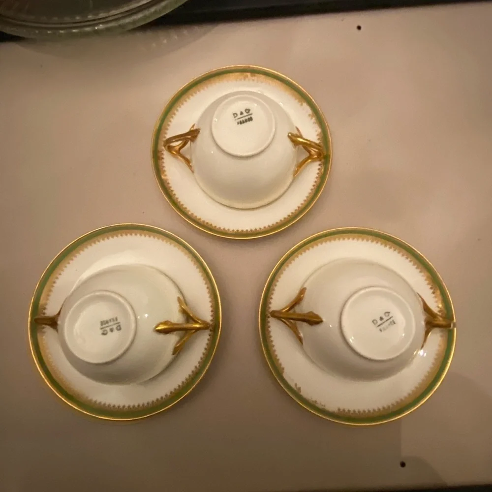 Haviland Gold and Green Bouillon Set 3